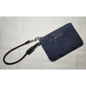 Coach Signature Fabric Wristlet Navy Brown